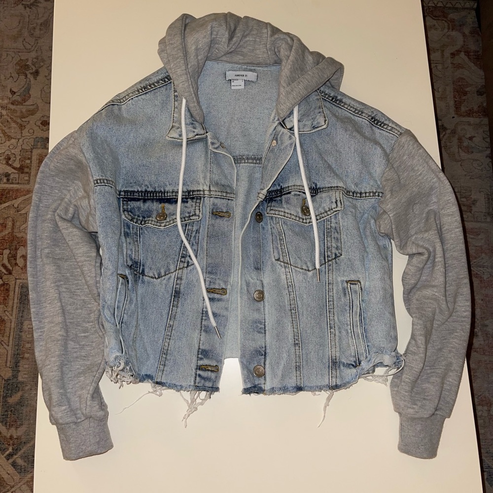 Forever 21 Distressed Denim Hoodie Jacket